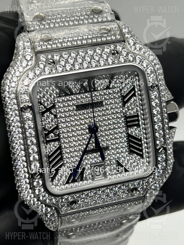 Фото 7 - Cartier Santos de Cartier 40mm Diamond Steel Art 7619